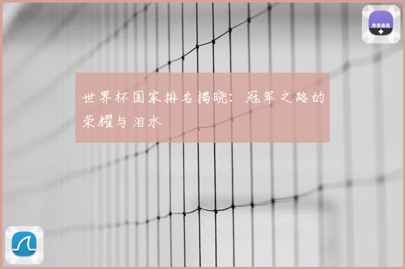 世界杯国家排名揭晓:冠军之路的荣耀与泪水